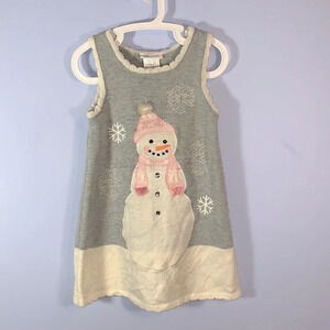Bonnie Jean gray white knit snowflake embroidered snowman jumper dress size 5